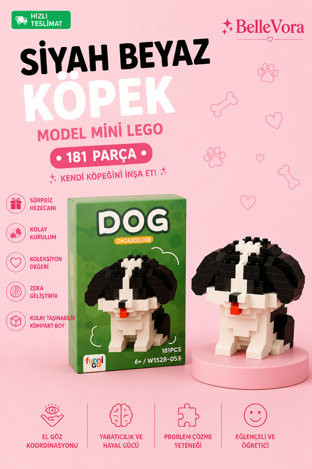 CUTE BLACK AND WHITE DOG🐕(SEVİMLİ SİYAH BEYAZ KÖPEK) MİNİ LEGO