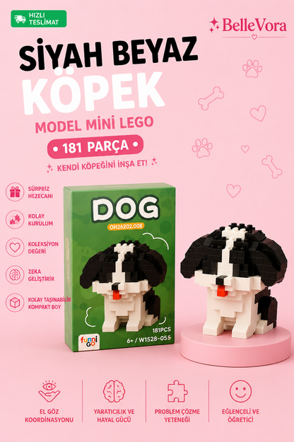 SEVİMLİ SİYAH BEYAZ KÖPEK MİNİ LEGO