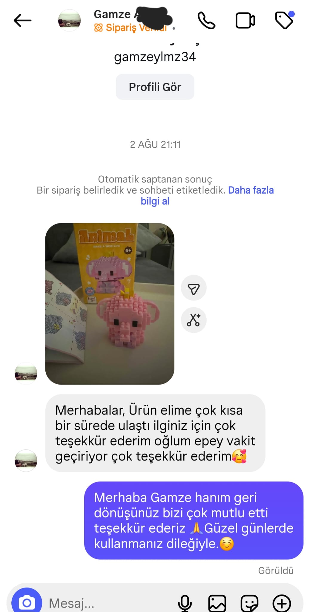 Müşterimiz Gamze Hanım